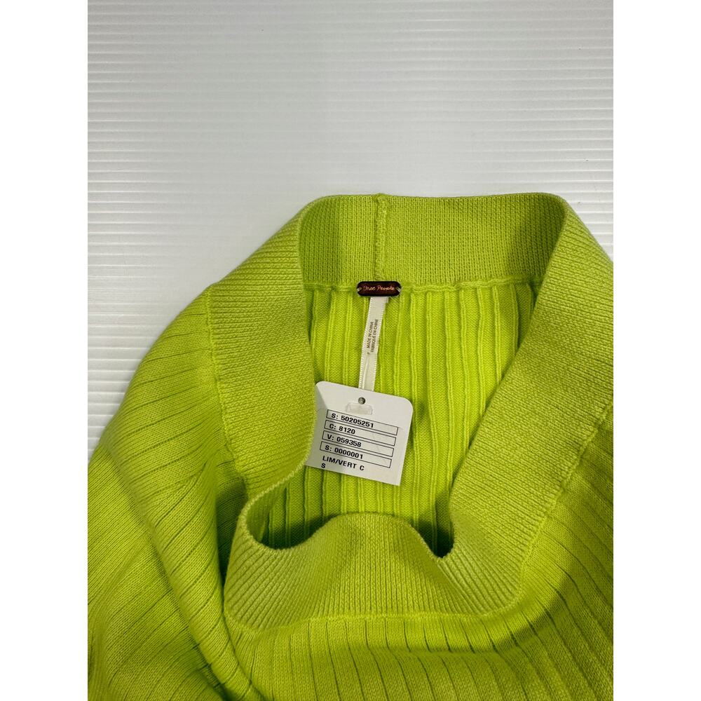 NWT Free People Skyline Midi Skirt Neon Lime Ribbed Knit Bodycon Slit S Bright - Picture 14 of 16
